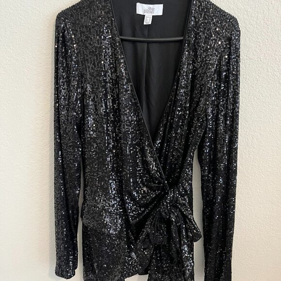 Badgley Mischka Women's Sequin Self Tie Jacket Black Formal Holiday Luxury Sz 12 - Picture 1 of 7